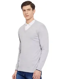 Men's Regular Fit Full Sleeve Winter Wear V-neck Woolen Sweater (Grey)-thumb2