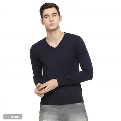 Men's Regular Fit Full Sleeve Winter Wear V-neck Woolen Sweater (Black)-thumb0