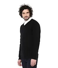 Men's Regular Fit Full Sleeve Winter Wear V-neck Woolen Sweater (Black)-thumb1