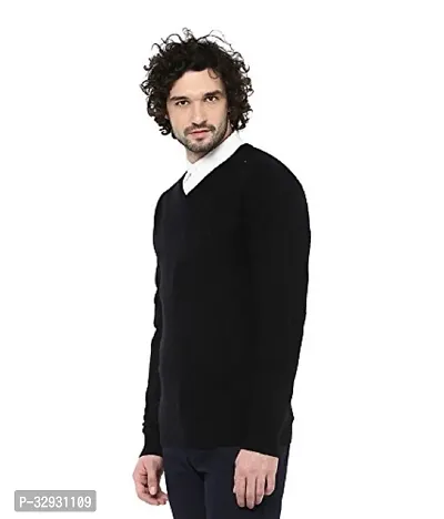 Men's Regular Fit Full Sleeve Winter Wear V-neck Woolen Sweater (Black)-thumb2