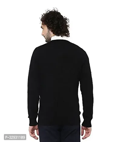 Men's Regular Fit Full Sleeve Winter Wear V-neck Woolen Sweater (Black)-thumb3