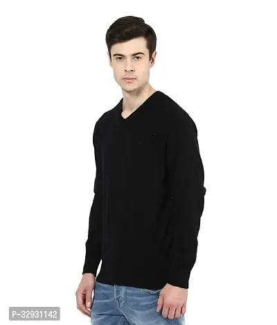 Men's Regular Fit Full Sleeve Winter Wear V-neck Woolen Sweater (Black)-thumb0