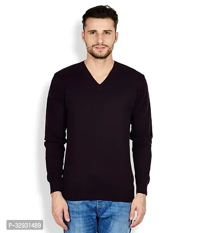 Men's Regular Fit Full Sleeve Winter Wear V-neck Woolen Sweater (Black)-thumb0