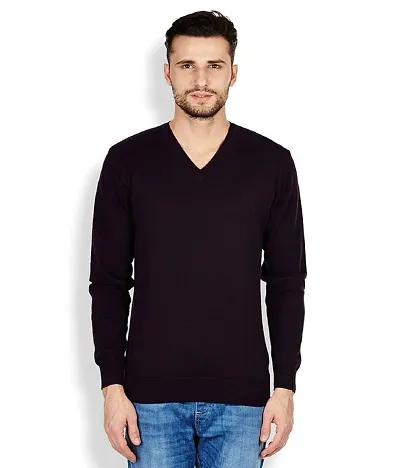 Men`s Regular Long Sleeve V-Neck Woolen Winter Wear Sweater(Black)