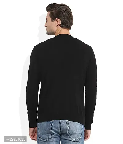 Men's Regular Fit Full Sleeve Winter Wear V-neck Woolen Sweater (Black)-thumb2