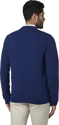 Men's Regular Fit Full Sleeve Winter Wear V-neck Woolen Sweater (Navy)-thumb1