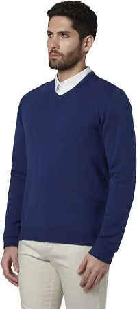 Men's Regular Fit Full Sleeve Winter Wear V-neck Woolen Sweater (Navy)-thumb2