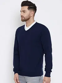 Men's Regular Fit Full Sleeve Winter Wear V-neck Woolen Sweater (Navy)-thumb2