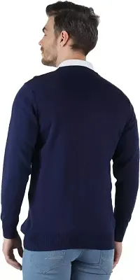 Men's Regular Fit Full Sleeve Winter Wear V-neck Woolen Sweater (Navy)-thumb1