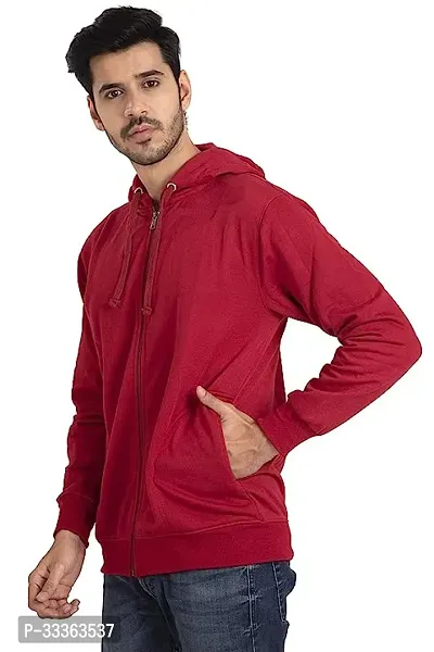 Men's Regular Fit  Full Sleeve Fleece Winter Wear Zipper Maroon  Hoodie-thumb0