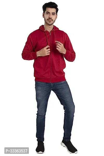 Men's Regular Fit  Full Sleeve Fleece Winter Wear Zipper Maroon  Hoodie-thumb2