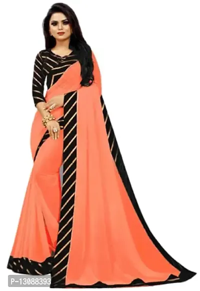 Jogi Women's Silk Saree With Unstitched Blouse Pices (Pavitra Peach + Black)-thumb0
