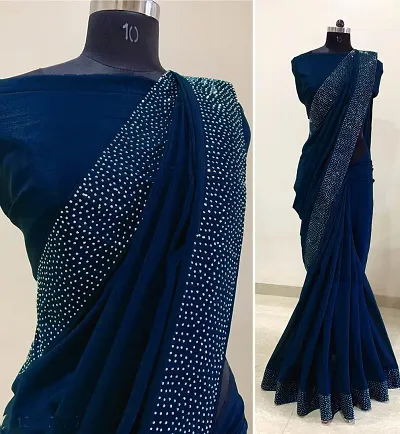 Jogi Women's Silk Saree With Unstitched Blouse Pices (ND NavyBlue)