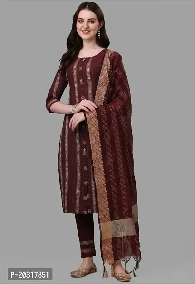 Cotton Printed Kurta With Pant And Dupatta Set-thumb0