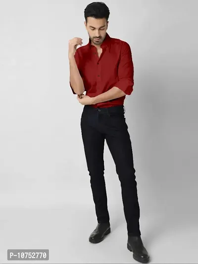 Maroon Cotton Solid Casual Shirts For Men