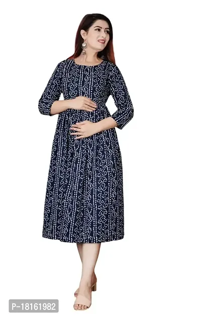 LOJIMAA Maternity Gown for Women for Feeding Baby | Horizontal Zip for Breastfeeding | Fits During Pregnancy  After | Soft Rayon Fabric (Medium, Nevy Blue)