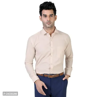 Comfortable Beige Cotton Blend Long Sleeves For Men