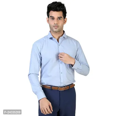 Comfortable Blue Cotton Blend Long Sleeves For Men