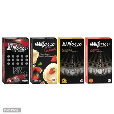 Manforce Fruit Basket Combo Pack (3in1 Overtime Orange, 3in1 Overtime Pineapple, Extra Dotted Litchi  Cocktail Strawberry + Vanilla with Dotted Rings) ndash; 40 Pieces (Pack of 4), Transparent, Large