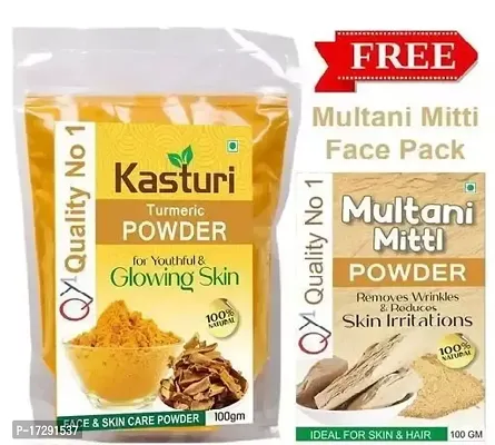 Kasturi Turmeric Face Pack Powder 100gm/100% Natural And Pure ,Free Mitti Powder 100gm Best Result only 15 Days.
