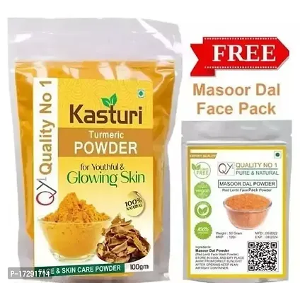 Kasturi Turmeric Powder 100gm Free MASOOR DAL Powder 100 gm use 15 min and wash result only 15 days