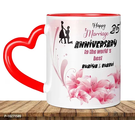 TrendoPrint Happy 25th Marriage Anniversaries GIfts To The World's Best Bhaiya  Bhabhi Heart Handle Coffee Mug 350ml (11oz) (HA452)