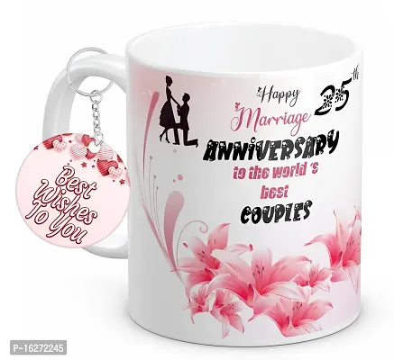 TrendoPrint Happy 25th Marriage Anniversaries GIfts To The World's Best Couples White Coffee Mug 350ml (11oz) With Keychain (HA1160)