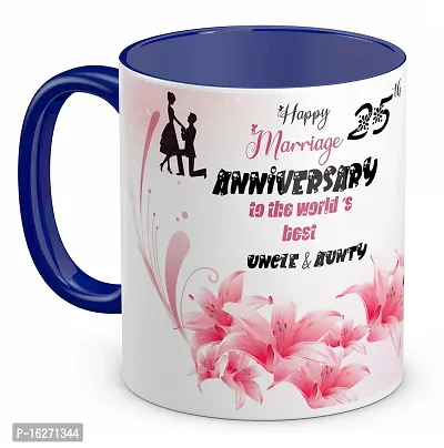 TrendoPrint Happy 25th Marriage Anniversaries GIfts To The World's Best Uncle  Aunty Blue Coffee Mug 350ml (11oz) (HA298)