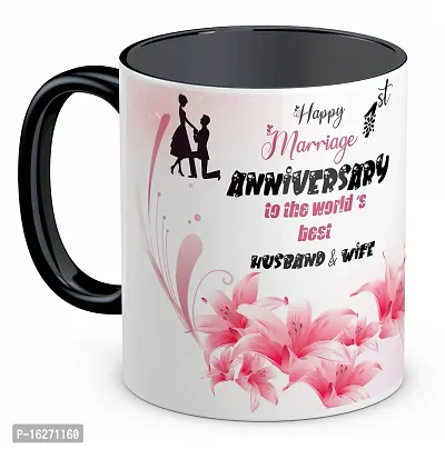 TrendoPrint Happy 1st Marriage Anniversaries GIfts To The World's Best Husband  Wife Black Coffee Mug 350ml (11oz) (HA126)