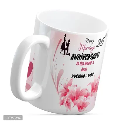 TrendoPrint Happy 25th Marriage Anniversaries GIfts To The World's Best Husband  Wife White Coffee Mug 350ml (11oz) With Keychain (HA1177)-thumb3