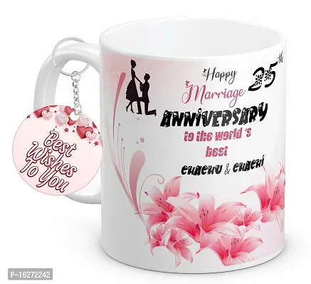 TrendoPrint Happy 25th Marriage Anniversaries GIfts To The World's Best Chachu  Chachi White Coffee Mug 350ml (11oz) With Keychain (HA1157)