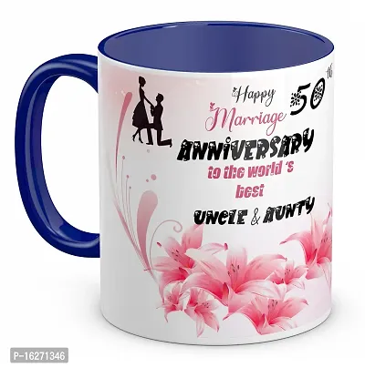 TrendoPrint Happy 50th Marriage Anniversaries GIfts To The World's Best Uncle  Aunty Blue Coffee Mug 350ml (11oz) (HA300)