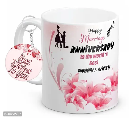 TrendoPrint Happy 1st Marriage Anniversaries GIfts To The World's Best Hubby  Wifey White Coffee Mug 350ml (11oz) With Keychain (HA1172)