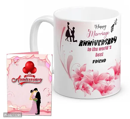 TrendoPrint Happy 1st Marriage Anniversaries GIfts To The World's Best Friend White Coffee Mug 350ml (11oz) With Greeting Card (HA1120)