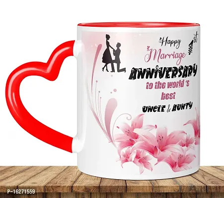 TrendoPrint Happy 1st Marriage Anniversaries GIfts To The World's Best Uncle  Aunty Heart Handle Coffee Mug 350ml (11oz) (HA497)