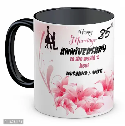 TrendoPrint Happy 25th Marriage Anniversaries GIfts To The World's Best Husband  Wife Black Coffee Mug 350ml (11oz) (HA127)