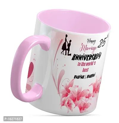 TrendoPrint Happy 25th Marriage Anniversaries GIfts To The World's Best Bhaiya  Bhabhi Pink Coffee Mug 350ml (11oz) (HA752)-thumb3