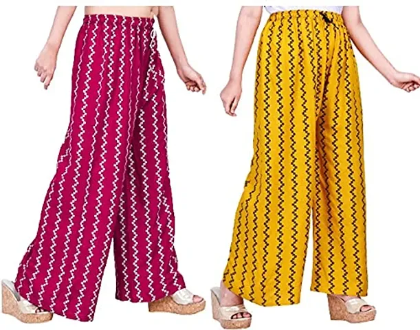 Full Length Rayon Palazzo for Girls and Women with miyani and dori. Pack of 2 (Free Size, Mustard, Pink)