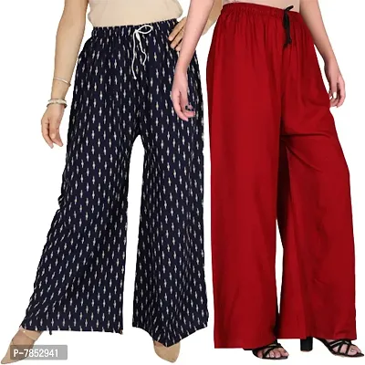 Pack of Two Women's Rayon Plazo Red Colour Plazzo Pants, Black