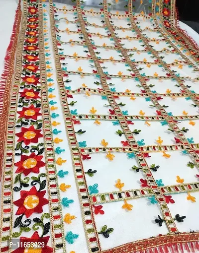 M P STORE Women's Colorful Net Embroidered Fancy Festival phulkari work Dupatta for women-thumb4