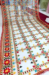 M P STORE Women's Colorful Net Embroidered Fancy Festival phulkari work Dupatta for women-thumb1
