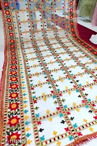 M P STORE Women's Colorful Net Embroidered Fancy Festival phulkari work Dupatta for women-thumb2