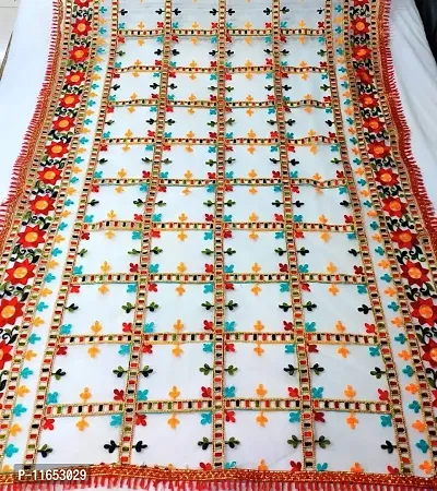 M P STORE Women's Colorful Net Embroidered Fancy Festival phulkari work Dupatta for women-thumb3