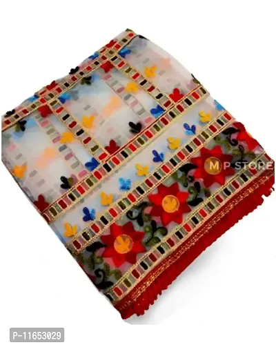 M P STORE Women's Colorful Net Embroidered Fancy Festival phulkari work Dupatta for women-thumb0