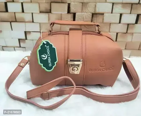 Stylish Brown PU Solid Sling Bags For Women