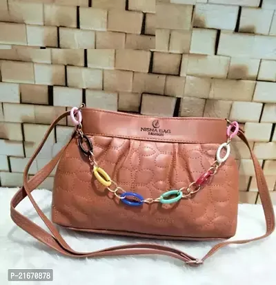 Stylish Brown PU Solid Sling Bags For Women