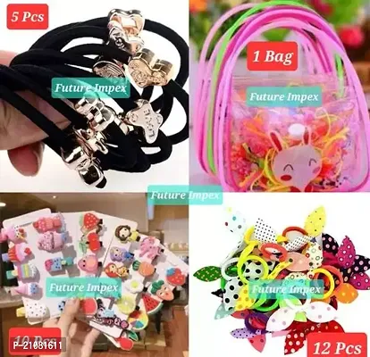 Stylish Fancy Designer 28 Pieces Trendy Girls Multi Color Hair Rubber Bands, Hairbands And Clips Combo