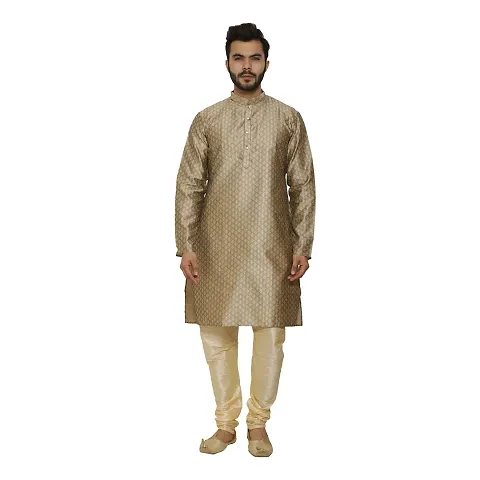 Great Person Choice Party Wear Dress for Men Kurta Pajama Set for Wedding Dress for Men Tussar Kurta & Golden Pajama Size 38