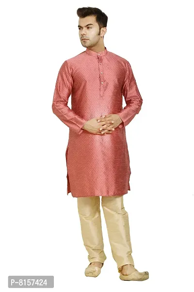 Red Color Cotton Silk Fabric Party Wear Kurta Pajama with Jacket