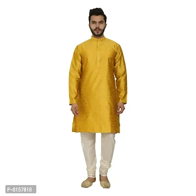 Great Person Choice Traditional Dress for Men Kurta Pajama Set Ethnic Wear for Men Silk Kurta Pajama Dress, Yellow-Cream, 44 (301N)-thumb2